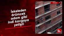 Kavgaya yetişmek için inşaat iskelesinden örümcek adam gibi indi