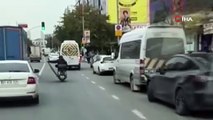 Esenyurt'ta akan trafikte şaşırtan görüntü