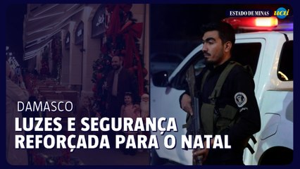 Luzes natalinas e segurança reforçada para o Natal em Damasco