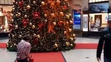 Activistas climáticos vandalizaron un árbol de Navidad dentro de un centro comercial en Berlín, como parte de una acción para llamar la atención sobre el cambio climático.