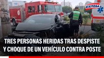 San Miguel: Tres personas heridas tras despiste y choque de un vehículo contra poste de luz