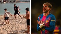 Lamine Yamal disfruta de sus vacaciones; el jugador del Barcelona se deja ver en echando reta en la playa
