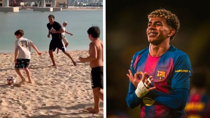 Lamine Yamal disfruta de sus vacaciones; el jugador del Barcelona se deja ver en echando reta en la playa