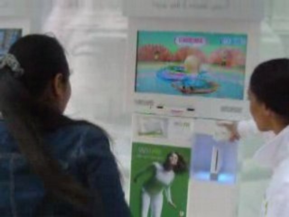 Wii Fit Launch Event - Sister playing Wii Fit