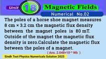 The poles of a horse shoe magnet measures 8cm × 3.2cm the magnetic flux density between the magnet poles is 80mT.Outside of the magnet the magnetic flux density is zero.Calculate the magnetic flux between the poles of a magnet.