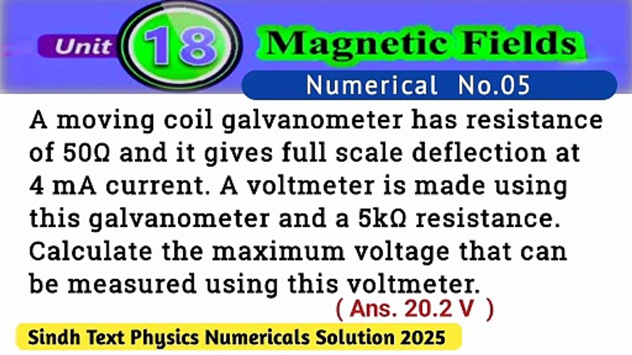 A moving coil galvanometer has resistance of 50 ohms and it gives full scale deflection at 4 mA current. A voltmeter is made using this galvanometer and a 5 kilo ohm resistance. Calculate the maximum voltage that can  be measured using this voltmeter
