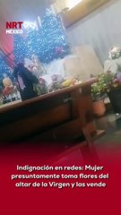 📹😡 Un video muestra a una mujer presuntamente tomando arreglos florales del altar de la #Virgen de Guadalupe, en la Basílica de #Monterrey, para después ofrecerlos a la venta en la vía pública.