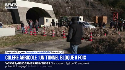 Colère agricole: des agriculteurs bloquent un tunnel à Foix en Ariège