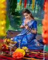 Indian beautiful lady looking traditional in beautiful blue saree