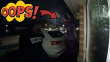 Just Eat driver loses it when a dinosaur jumps out of nowhere at the doorstep