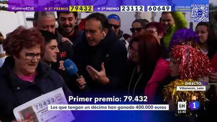 Celebración en Villamanín tras caer el 'Gordo' de la Lotería de Navidad. Fuente: La 1