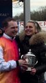 A kiss for winning jockey Sean Bowen from winning trainer Rebecca Curtis