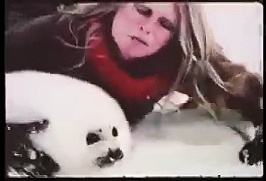 Brigitte Bardot avec un bébé phoque sur la banquise canadienne (1977)