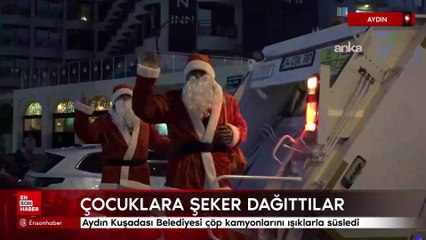 Aydın Kuşadası Belediyesi çöp kamyonlarını ışıklarla süsledi