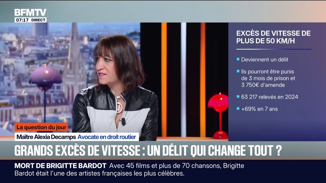 Délit de grand excès de vitesse: "Ce qui change, c'est que cela va être jugé comme une alcoolémie au volant, une conduite sous stupéfiant ou un délit de fuite", explique Alexia Descamps, avocate spécialisée en droit routier