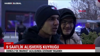 9 saatlik alışveriş kuyruğu: Denizli'de market açılışında izdiham