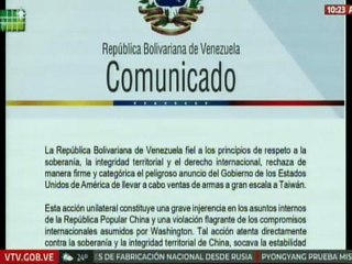 Comunicado | Venezuela rechaza peligroso anuncio de EE. UU.  de vender armas a gran escala a Taiwán