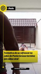Brincadeira para aliviar o calor termina com mulher derrubando portão de casa no Paraná