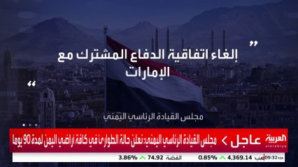 مجلس القيادة الرئاسي اليمني: حظر جوي وبري وبحري في كافة المنافذ لـ 72 ساعة