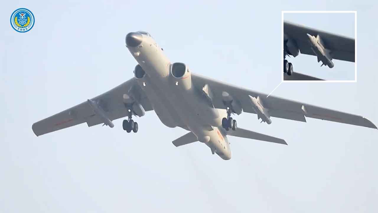PLA shows H-6 bombers armed with YJ-12 anti-ship missiles during military maneuvers around Taiwan