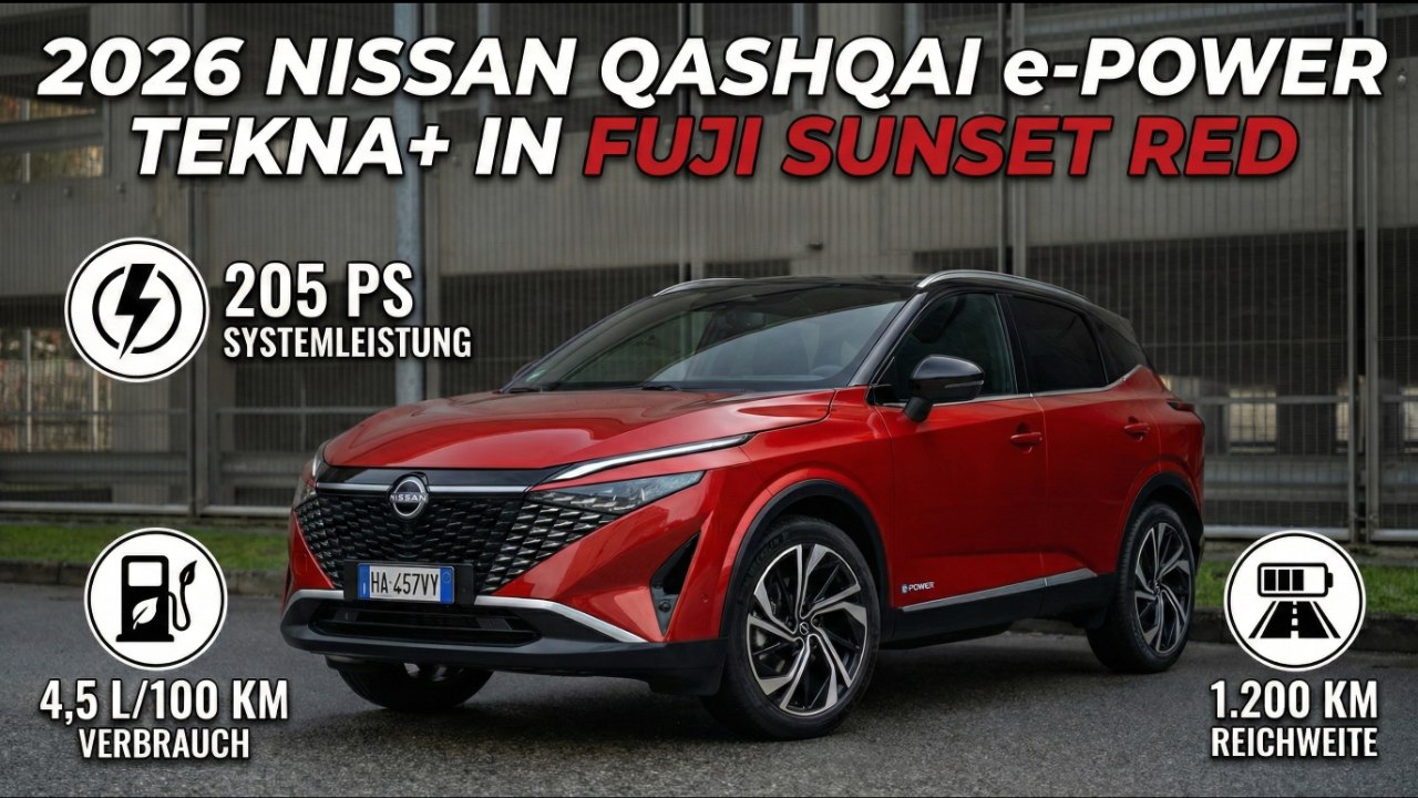 Nissan Qashqai e-Power 2026: Fuji Sunset Red & 1.200 km Reichweite