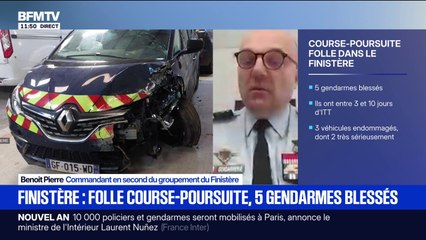 Gendarmes blessés lors d'une course poursuite dans le Finistère: l'un des individus interpellés "est déjà bien connu des services de la justice", déclare Benoit Pierre, commandant en second du groupement du Finistère