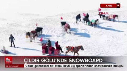 Kars'ta Çıldır Gölü'nde snowboard heyecanı