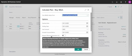Replenishment and Planning Tab Concept in Item Card | Use of Requisition Worksheet in Business Central