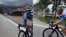 Un’ara insegue un ciclista durante l’allenamento: la 