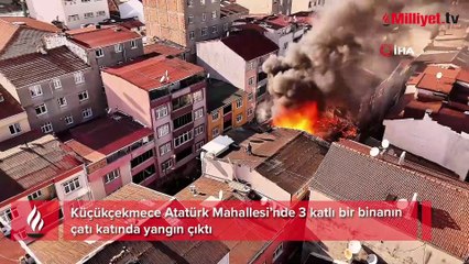 Küçükçekmece'de çatıda yangın! Alevler bitişik binaya sıçradı