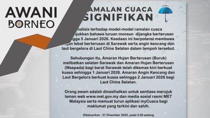 Amaran hujan berterusan tahap buruk, waspada di sarawak