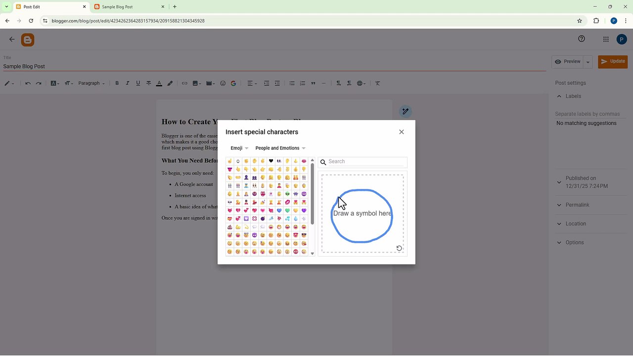 Blogger 8 Adding Symbols