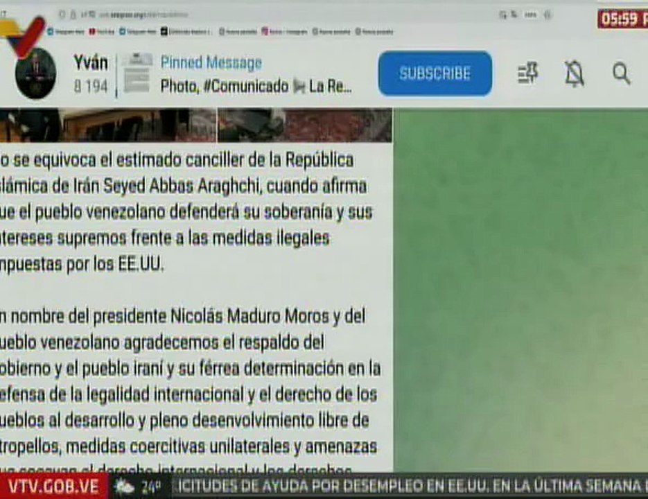 Canciller iraní, Seyed Abbas Araghchi reafirma el apoyo a la soberanía venezolana