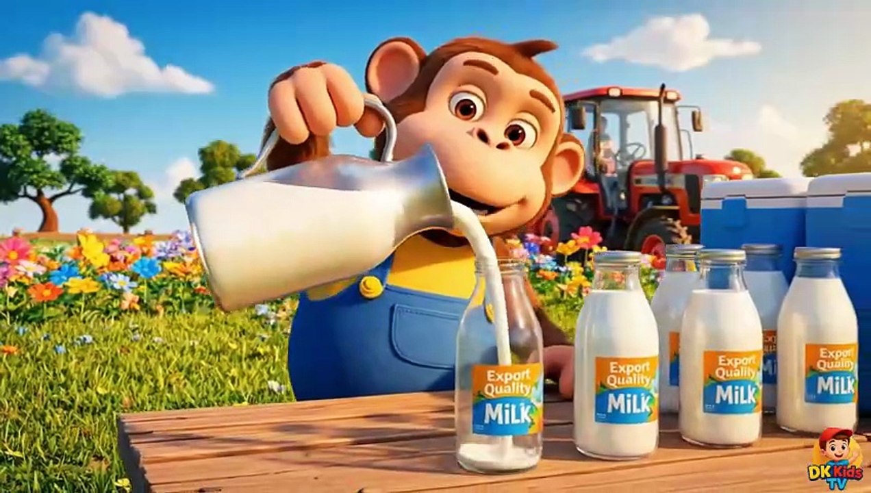 🐄🚜 Cows Milked for Export! Monkey Farmer Drives Tractor to Deliver Fresh Milk and Earn Huge Profit 🥛🌍