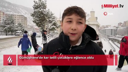 Gümüşhane'de kar tatili eğlenceye dönüştü