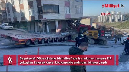 Başakşehir'de yokuştan kayan TIR'ın çarptığı bina tahliye edildi!