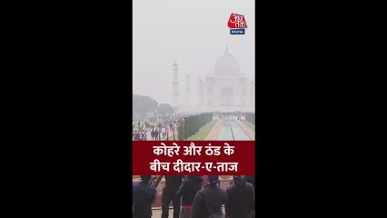 कोहरे और ठंड के बीच ताजमहल के दीदार