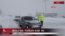 Bolu’da kar yağışı yeniden hızlandı, kent merkezi beyaza büründü