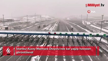 Kuzey Marmara Otoyolu'nda kar yağışı havadan görüntülendi