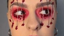 Artist creates an eerie Halloween look with bloody eyes for main character vibes