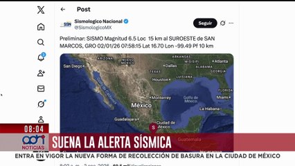 🚨¡Última Hora! Se registra sismo magnitud preliminar 6.5 en San Marcos, Guerrero