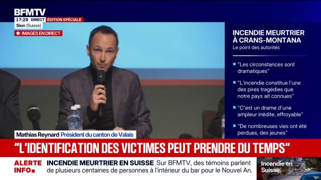 Incendie mortel à Crans-Montana: Nous sommes face à une situation critique, face à des blessés graves et des grands brûlés , explique Mathias Reynard, président du canton de Valais