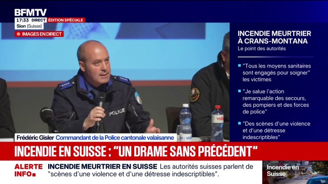 Incendie mortel à Crans-Montana: Frédéric Gisler, commandant de la Police cantonale valaisanne, confirme qu'une quarantaine de personnes sont décédées et qu'il y a environ 115 blessés