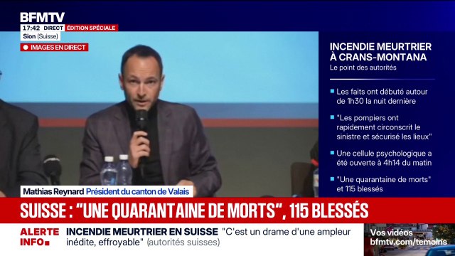Incendie mortel à Crans-Montana: Mathias Reynard, président du canton de Valais, déclare qu'une soixantaine de patients sont pris en charge à l'hôpital de Sion
