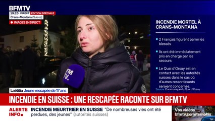 "Je me suis retrouvée sous trois, quatre personnes en train de brûler. Il y avait des gens morts autour de nous": Laetitia, 17 ans, rescapée de l'incendie mortel à Crans-Montana, témoigne sur BFMTV