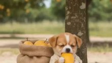 dog eating 🥭 mango