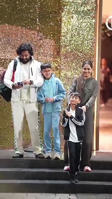 genelia deshmukh and hubby riteish deshmukh with sons riaan and rahyl seen heading out of kalina private airport as they a take a flight back in town after celebrating new year festivities