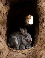 Rabbit protected bunny from fox