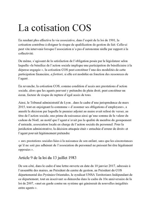 La cotisation COS
