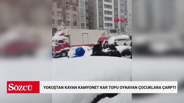 Kağıthane’de yokuştan kayan kamyonet kar topu oynayan çocuklara çarptı; kaza kamerada